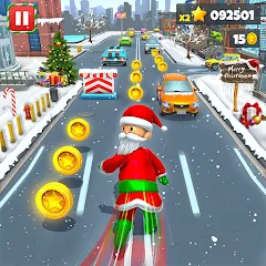Скачать взломанную Xmas Santa Surfer Running Game (Ксмас Санта Серфер Раннинг Гейм)  [МОД Много монет] - последняя версия apk на Андроид